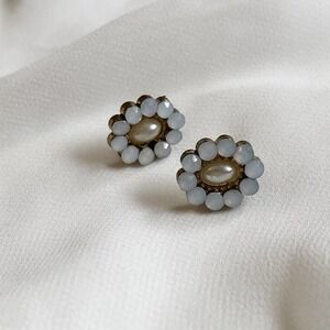 VTG Oval Pearl Center Halo Earrings